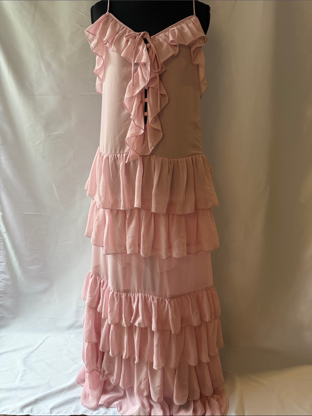 Ronny Kobo Torn Pink Ruffle Tiered Dress Sz S Good condition